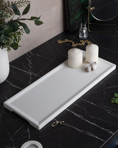 Декоративный поднос Dorian Long L 50x20 см бетон белый матовый Musko Home