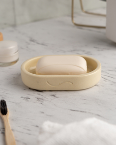 Мыльница для ванной и кухни MUSKO HOME Ben из бетона, овальная, кремовая глянцевая
