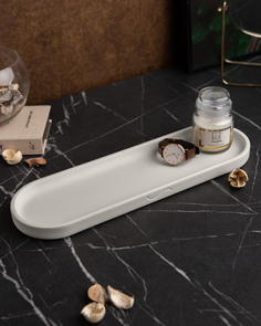 Декоративный поднос Ben M 36x11 см бетон белый матовый Musko Home
