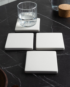 Подстаканник, подставка под горячее Square Flat (4 шт.), 10x10 см, бетон, белый глянцевый Musko Home