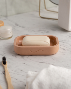 Мыльница для ванной и кухни MUSKO HOME Aura из бетона, прямоугольная, розовая глянцевая