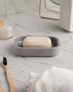 Мыльница для ванной и кухни MUSKO HOME Aura из бетона, прямоугольная, серая глянцевая