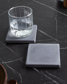 Подстаканник, подставка под горячее Square Flat (2 шт.), 10x10 см, бетон, черный глянцевый Musko Home