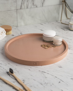 Декоративный круглый поднос для ванной органайзер в ванную Lora XXL GL, 30x30 см розовый Musko Home