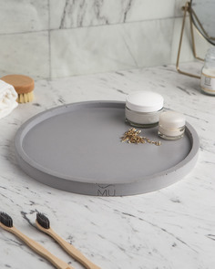 Декоративный круглый поднос для ванной органайзер в ванную Lora XXL GL, 30x30 см, серый Musko Home