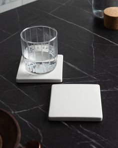 Подстаканник, подставка под горячее Square Flat (2 шт.), 10x10 см, бетон, белый глянцевый Musko Home