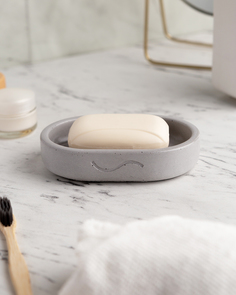 Мыльница для ванной и кухни MUSKO HOME Ben из бетона, овальная, серая глянцевая