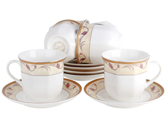 Набор чайный 12 предметов 200мл подарочная упаковка Грейс NBJ12-G08 Коралл