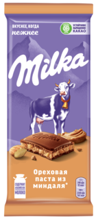 Шоколад Milka молочный с доб орехов пасты из миндаля и дробл карамелиз солен миндалем 85 г