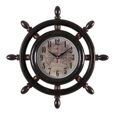 Часы настенные Рубин штурвал d 15 см, корпус черный с бронзой "Карта"