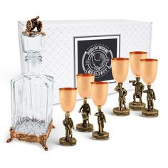 Штоф Кольчугинский мельхиор хрустальный медный для напитков и 6 рюмок КМ14940706_К