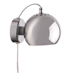 Лампа настенная Ball, Ø12 см, хром в глянце, серый шнур Frandsen