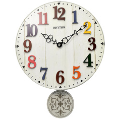 Кварцевые настенные часы с маятником Rhythm CMP549NR03 с деревянным корпусом