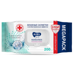 Салфетки влажные Aura для всей семьи, с крышкой, 200 шт.