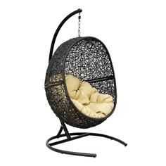 Подвесное кресло черное Экодизайн Lunar Y0068KD бежевая подушка
