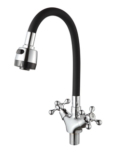 Смеситель для кухни D-lin D153810-1T с гибким силиконовым изливом, черный