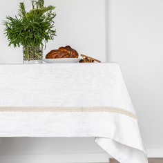 Однотонная скатерть BELLEHOME с кружевом 140х170 см на стол, Ice cream