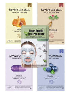 Набор тканевых масок для лица LABUTE ассорти: увлажнение, питание, очищение, 5 шт