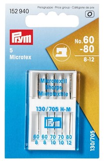 Иглы для швейных машин с плоской колбой, №60-80, микротекстиль, 5 штук Prym