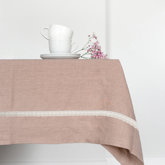 Однотонная скатерть BELLEHOME с кружевом 140х170 см на стол, French Rose