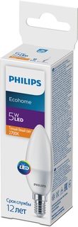 Лампочка светодиодная Philips Ecohome Е14 5 Вт теплый белый свеча матовая
