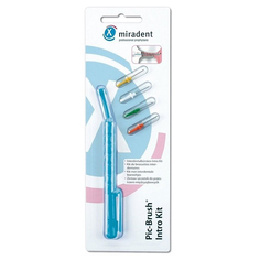 Набор Miradent Pic-Brush Intro Kit: 4 ершика разного размера + ручка Голубая