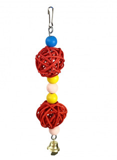 Игрушка для птиц Погремушка с ротанговыми шариками PetStandArt, 2,8x2,8x15см, красный