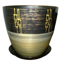 Черный с желтым керамический горшок для цветов Сады Аурики "Акалифа" 12 см, 1 л, 1 шт.
