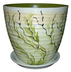 Белый с зеленым керамический горшок для цветов Сады Аурики "Евгения" 12 см, 1 л, 1 шт.