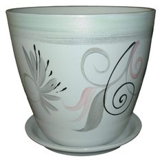 Белый с серым керамический горшок для цветов Сады Аурики "Гибискус" 15 см, 2 л, 1 шт.