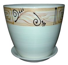 Белый с желтым керамический горшок для цветов Сады Аурики "Геснерия" 12 см, 1 л, 1 шт.