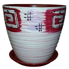 Белый с малиновым керамический горшок для цветов Сады Аурики "Драцена" 12 см, 1 л, 1 шт.