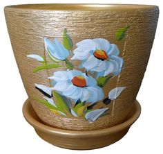 Желтый с рисунком керамический горшок для цветов Сады Аурики "Глориоза" 16 см, 2 л, 1 шт.