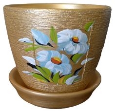 Желтый с рисунком керамический горшок для цветов Сады Аурики "Глориоза" 12 см, 1 л, 1 шт.