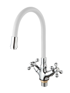 Смеситель для кухни D-lin D153810-3 с гибким силиконовым изливом, белый