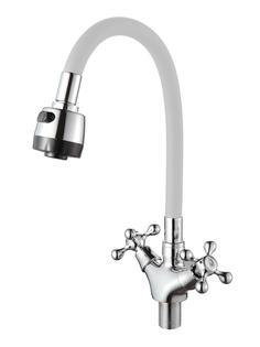 Смеситель для кухни D-lin D153810-3T с гибким силиконовым изливом, белый