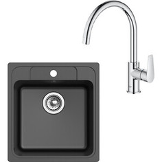 Кухонная мойка и смеситель Ewigstein E-50, Grohe BauEdge 31367001 черная/хром