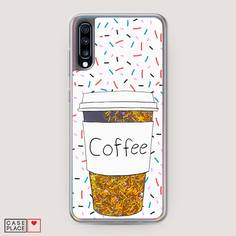 Жидкий чехол с блестками "Coffee прозрачный стакан" на Samsung Galaxy A70 Awog
