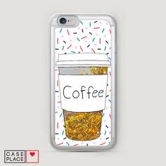 Жидкий чехол с блестками "Coffee прозрачный стакан" на Apple iPhone 6S Awog