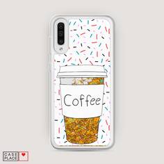 Жидкий чехол с блестками "Coffee прозрачный стакан" на Samsung Galaxy A30s Awog