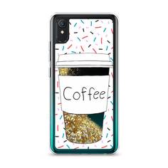 Жидкий чехол с блестками "Coffee прозрачный стакан" на Vivo Y1s Awog