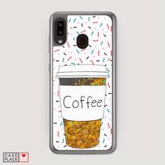 Жидкий чехол с блестками "Coffee прозрачный стакан" на Samsung Galaxy A20 Awog