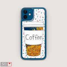 Жидкий чехол с блестками "Coffee прозрачный стакан" на Apple iPhone 12 Awog