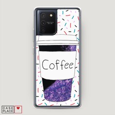Жидкий чехол с блестками "Coffee прозрачный стакан" на Samsung Galaxy A91 Awog