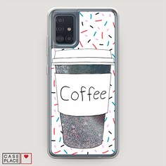 Жидкий чехол с блестками "Coffee прозрачный стакан" на Samsung Galaxy A51 Awog