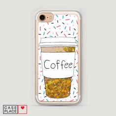 Жидкий чехол с блестками "Coffee прозрачный стакан" на Apple iPhone 8 Awog