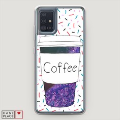 Жидкий чехол с блестками "Coffee прозрачный стакан" на Samsung Galaxy A51 Awog