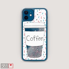 Жидкий чехол с блестками "Coffee прозрачный стакан" на Apple iPhone 12 mini Awog