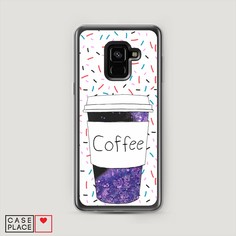 Жидкий чехол с блестками "Coffee прозрачный стакан" на Samsung Galaxy A8 2018 Awog