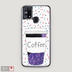 Жидкий чехол с блестками "Coffee прозрачный стакан" на Samsung Galaxy M31 Awog